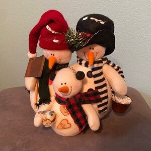 Festive Snowman Family Decoration - Cream, Red, & Black